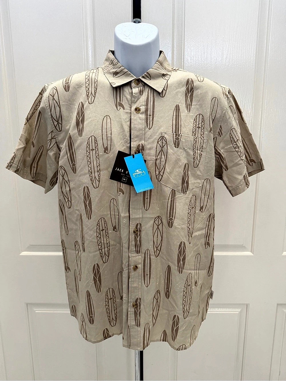 O'Neill Khaki Surfboard Button-Up Shirt Sz S